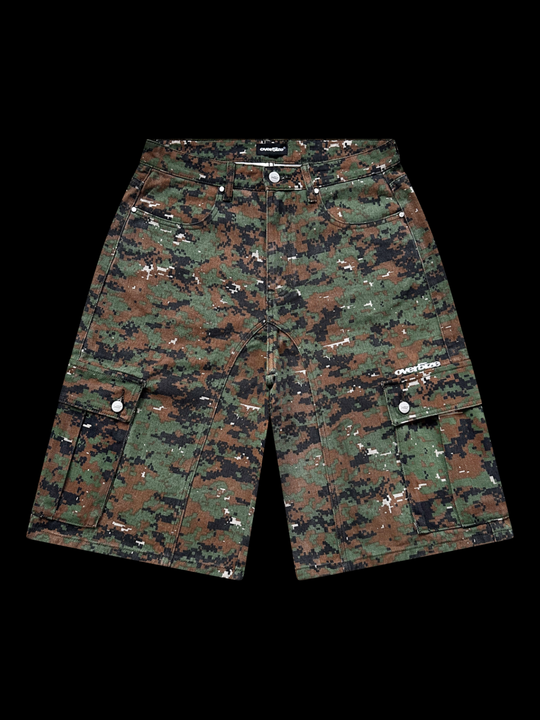 OVER5IZE "pixel" DIGITAL CAMO JORTS GREEN