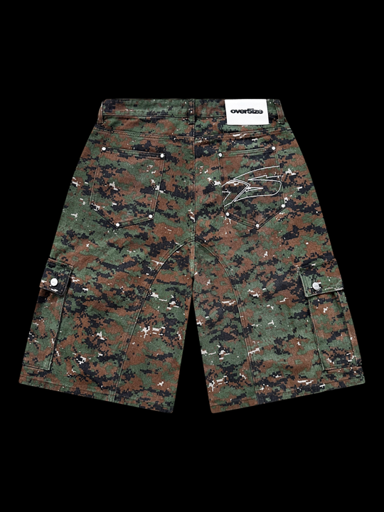 OVER5IZE "pixel" DIGITAL CAMO JORTS GREEN
