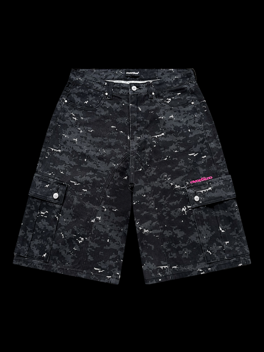 OVER5IZE "pixel" DIGITAL CAMO JORTS BLACK