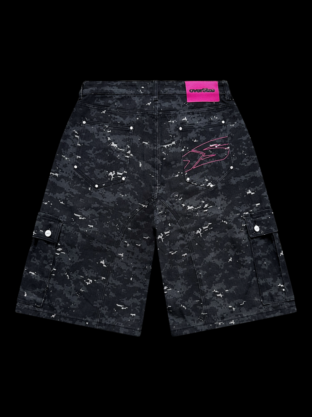 OVER5IZE "pixel" DIGITAL CAMO JORTS BLACK