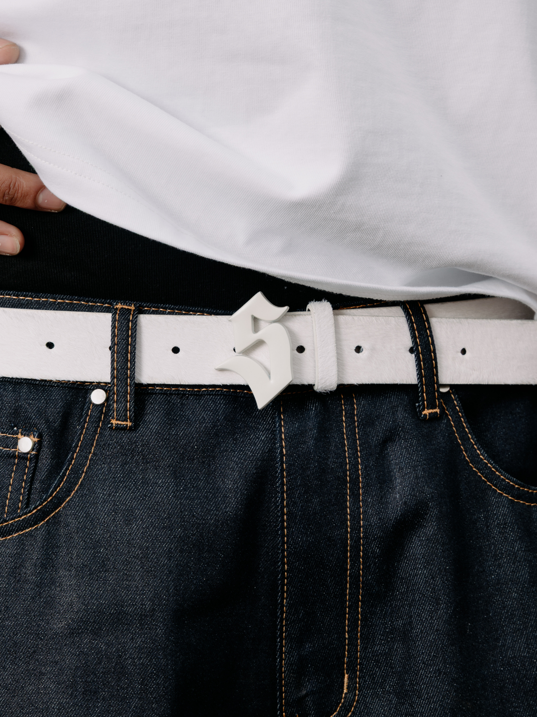 OVER5IZE "five" BELT WHITE