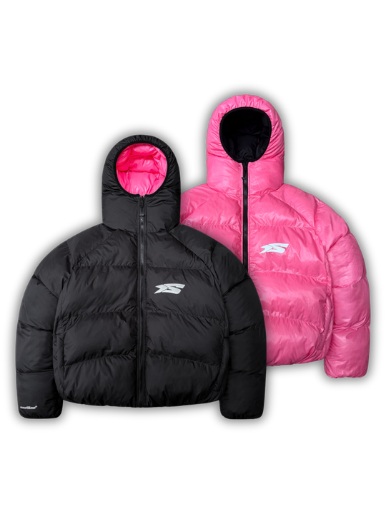 OVER5IZE "DUO" REVERSIBLE PUFFER JACKET BLACK & PINK