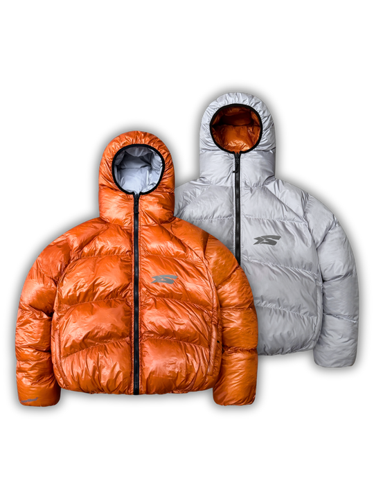 OVER5IZE "DUO" REVERSIBLE PUFFER JACKET ORANGE & GREY