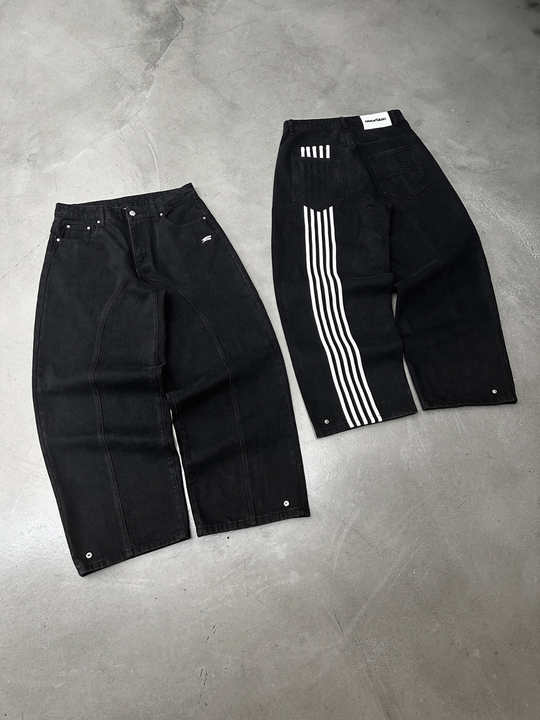 OVER5IZE “stripy” DUAL FIT JEANS BLACK