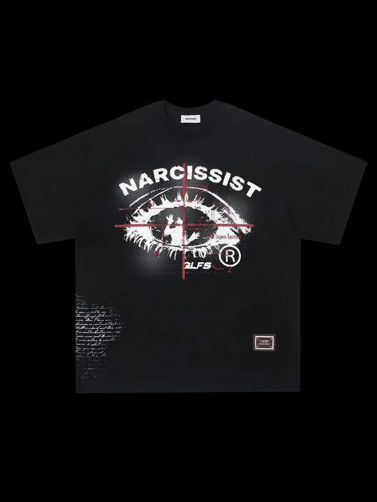 OVER5IZE "narcissist"  HEAVY TEE BLACK
