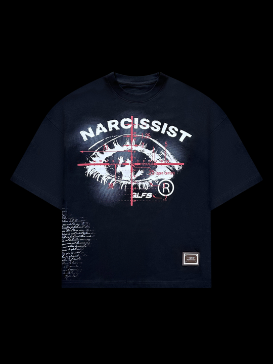 OVER5IZE "narcissist"  HEAVY TEE BLACK