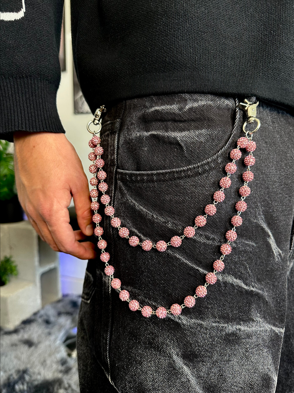 OVER5IZE "shiny" PANTS CHAIN PINK