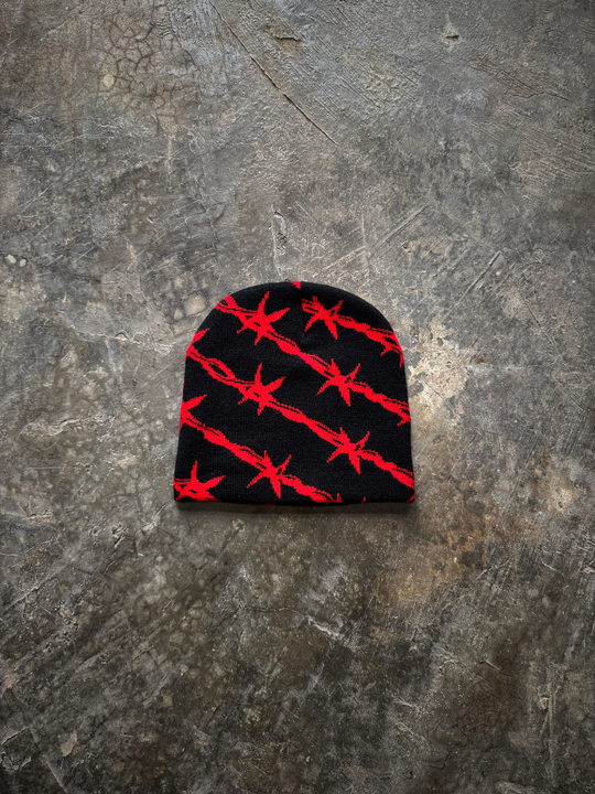 OVER5IZE "bleakness" BEANIE BLACK & RED